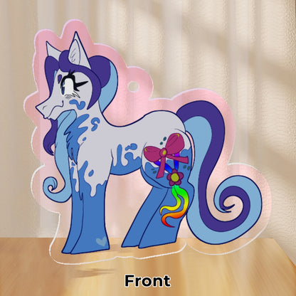 Silver Rain Charm Mockup

Silver Rain, A Misty Blue Gray earth pony with Mariner Blue splotches on her underbelly, neck, cheeks, hooves, and legs. She has a two toned Tech Navy Blue & Aero Blue mane and tail that curl inward like ribbons. Her Cutie Mark is a large Flamboyant Pink bow with two rainbow ombre ribbons hanging down her leg, held together with a Palace Magenta flower holding them together.