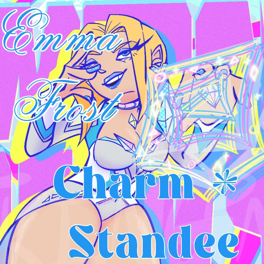 PREORDER|| Emma Frost Snow Bunny Mind Control Charm + Standee + Print set